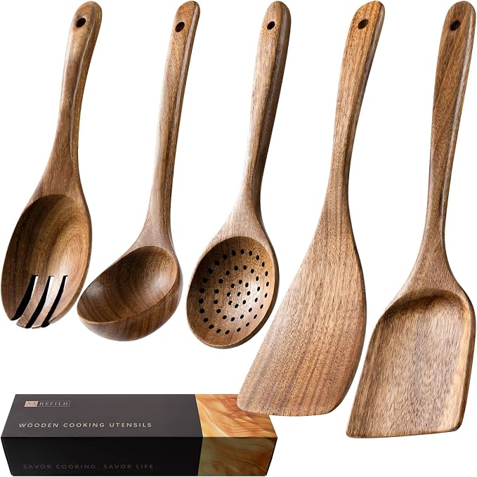 Wooden Spoons for Cooking, Nonstick Cooking Utensil Set by HEFILD