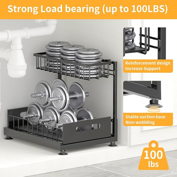Saydear Under Sink Organizer Storage 2-Tier Premium Metal Pull-Out Kitchen - Image 5