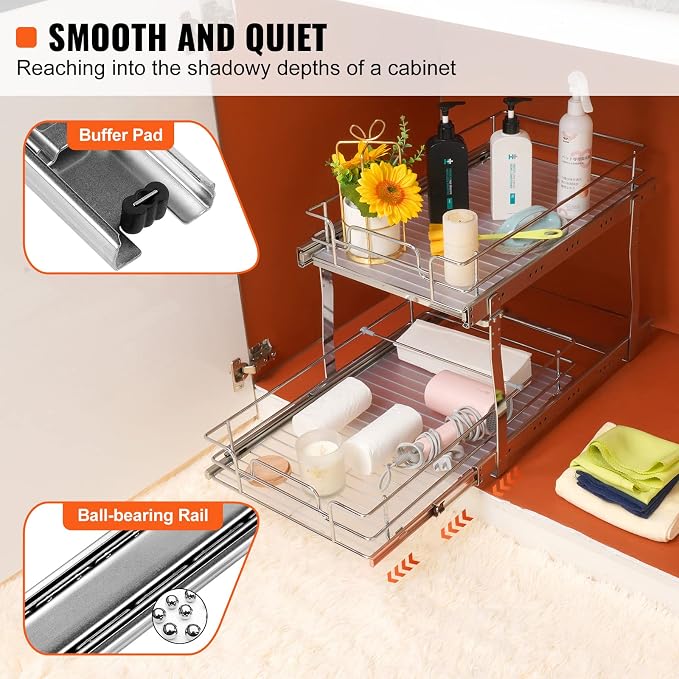VEVOR Pull Out Cabinet Organizer, Chrome-Plated Steel Roll Out Drawer - Image 3