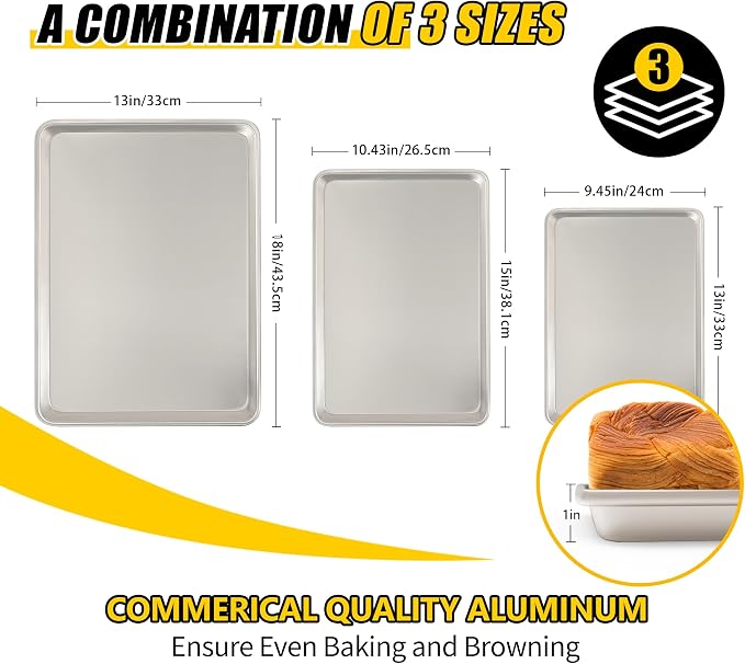Baking Sheet Pan Set of 3, Commercial Quality Aluminum Cookie Sheets - Image 2