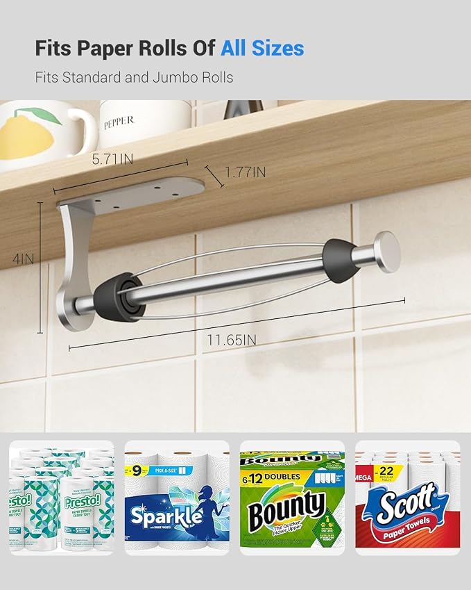 Paper Towel Holder Under Cabinet, One-Handed Tear, Wall Mount, Paper Roll Holder - Image 4
