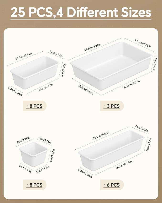 KEMETHY 25 PCS Plastic Drawer Organizers Set, 4 Sizes Vanity Organizer - Image 2