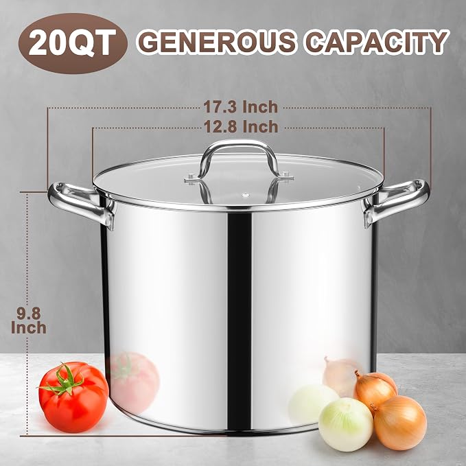 20 Qt Large Stock Pot, E-far Stainless Steel Stockpot - Image 2