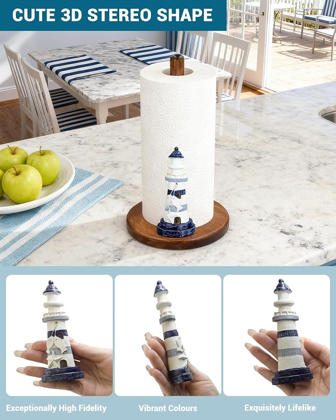 Lighthouse Paper Towel Holder, Nautical Coastal Beach Ocean Decor - Image 3