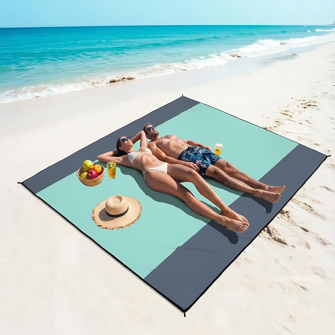 WIWIGO Beach Blanket Waterproof Sandproof Beach Mat 79" X 83"/10'x9'for 2-8 - Image 6