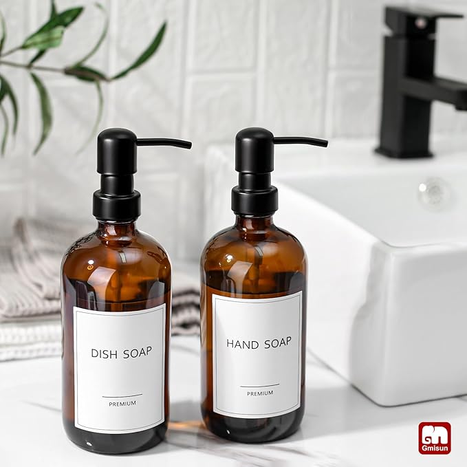 GMISUN Amber Glass Soap Dispenser, 4 Pack Bathroom Hand Soap Dispensers - Image 5