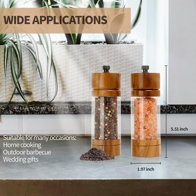 Salt and Pepper Grinder Set, Manual Salt Pepper Mills Grinders - Image 6