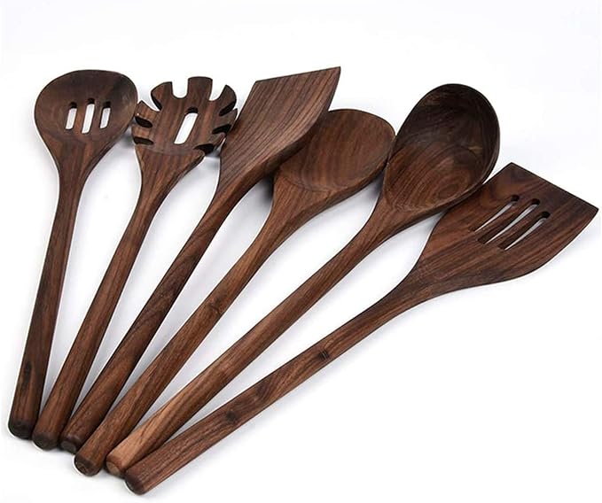 6 PCS Wooden Kitchen Utensils Set, Heat Resistant Non-Stick Cookware by FiunkesLightFixture