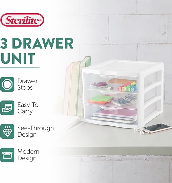 Sterilite Clearview Plastic Multipurpose Small 3 Drawer Desktop Storage - Image 4