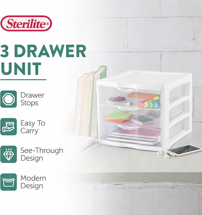 Sterilite 12-Pack Clearview 3-Drawer Cart, Small Plastic Storage Organizer - Image 4