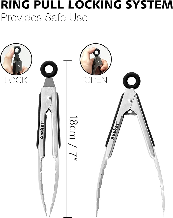 Anaeat 3 Pack 7" Mini Stainless Steel Cooking Tongs - Image 6