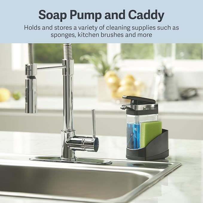 Casabella Sink Sider Solo Kitchen Soap Pump and Sponge Caddy, One-Hand Soap - Image 2