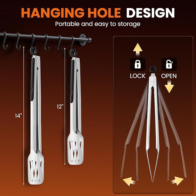 Kitchen Tongs for Cooking, Stainless Steel Spatula Tongs Locking Metal Tongs - Image 7