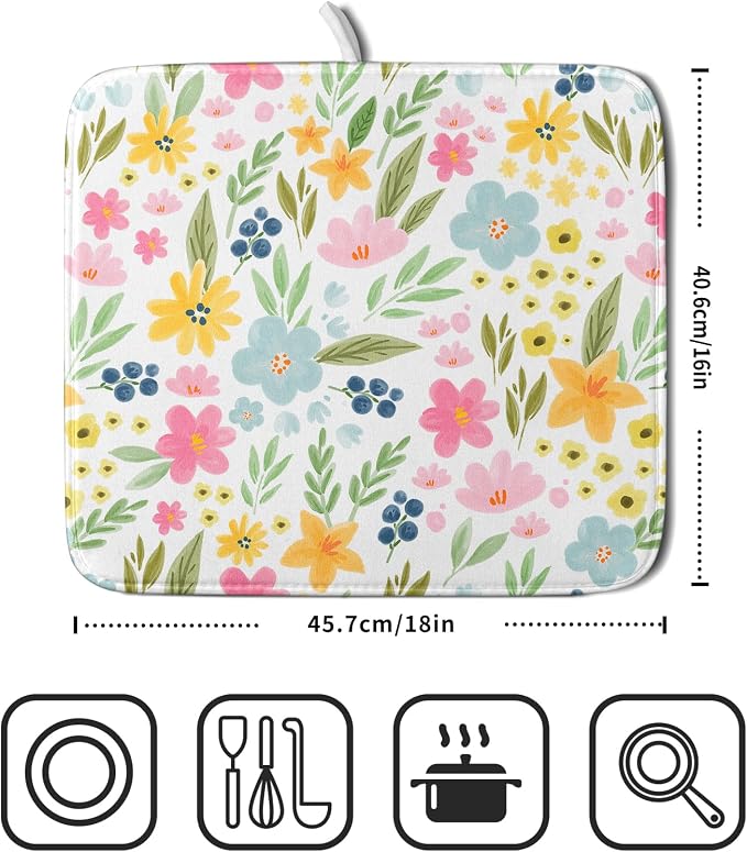 Spring Dish Drying Mat for Kitchen Counter Cute Floral Summer Holiday - Image 2