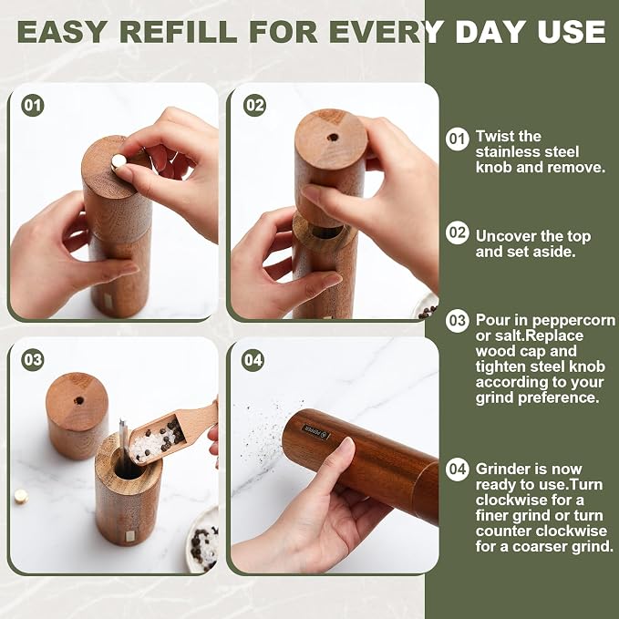 Wooden Salt and Pepper Grinder Set 10 Inch Manual Salt and Pepper Mill - Image 5