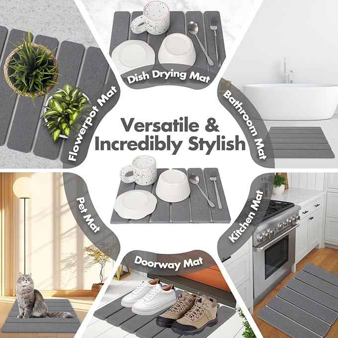 Stone Dish Drying Mat for Kitchen Counter, Eco-friendly, Instant Drying Pad - Image 6