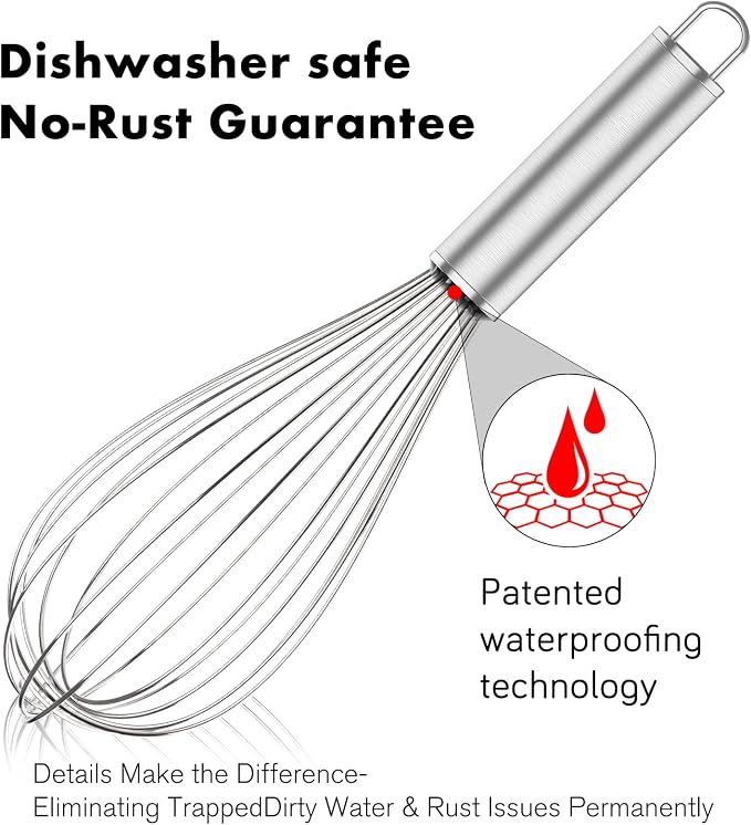 OYV 304 Stainless Steel Whisk Set, Dishwasher Safe Rustproof Metal Whisk - Image 4
