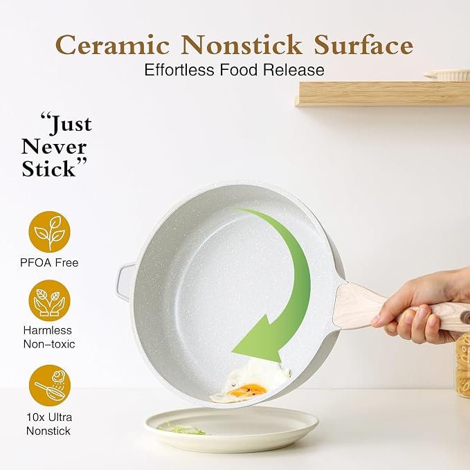 Kordisen Nonstick Ceramic Deep Frying Pan, 10 Inch Non Toxic Skillet - Image 2