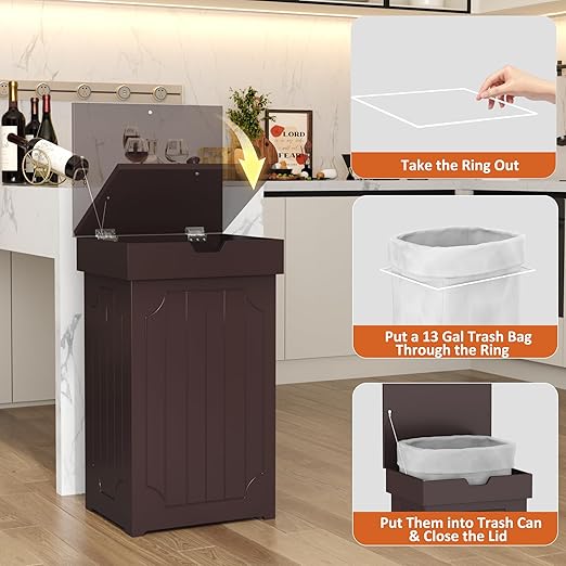 Function Home Trash Can Cabinet, 13 Gallon Kitchen Garbage Can, Wood Recycling - Image 6