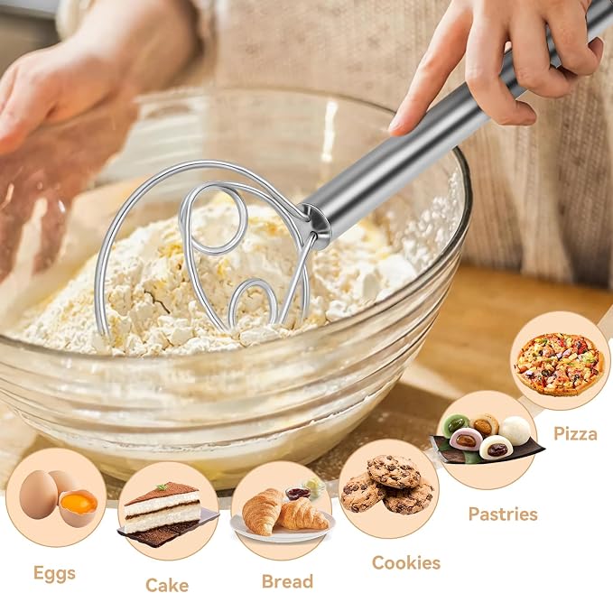 Danish Dough Whisk Stainless Steel Hook Dutch Baking Tool Bread Sourdough Mixer - Image 4
