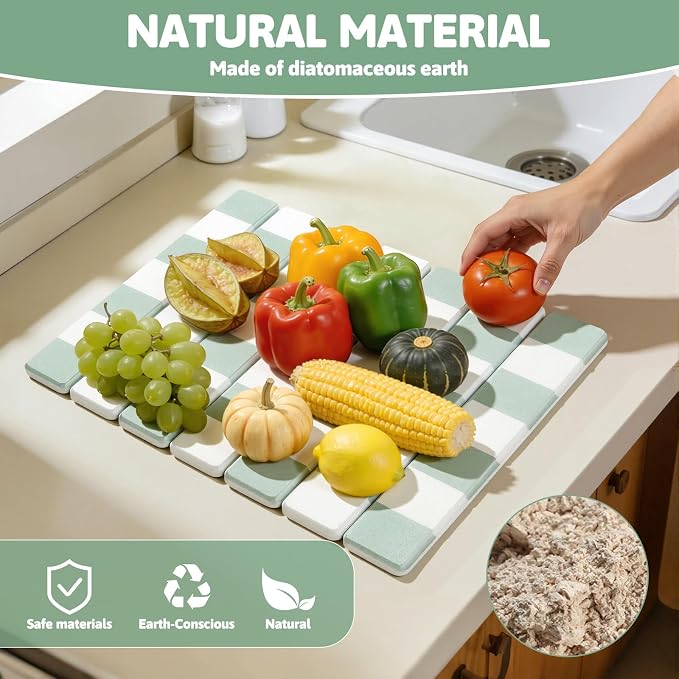 Yamaziot Stone Drying Mat for Kitchen Counter, Quick-Dry Diatomaceous Earth Mat - Image 5