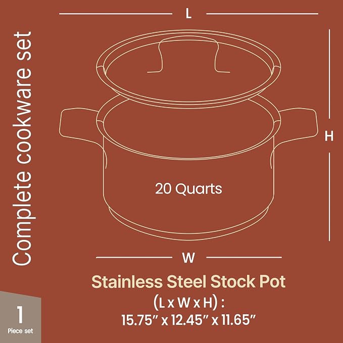 Stainless Steel Stockpot with Lid 20 Quart, Durable 18/8 Stainless Steel - Image 2