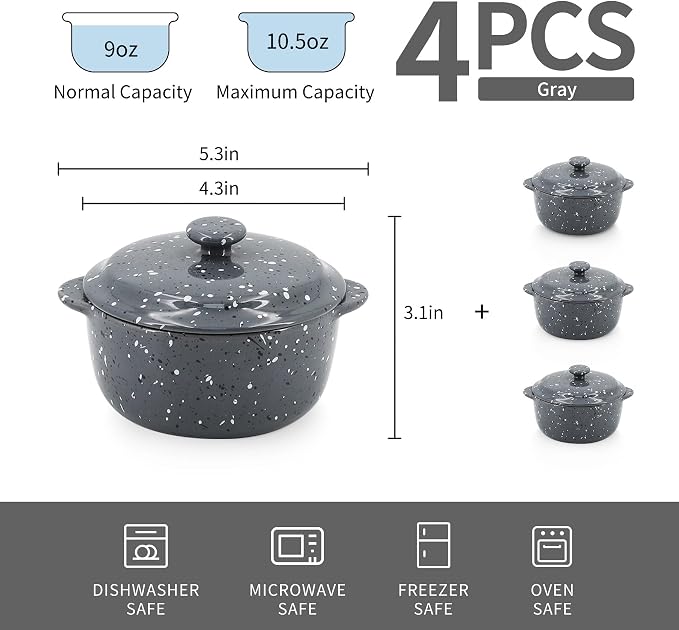 Individual Serving Pot Set of 4-10 Oz Ceramic Mini Cocotte - Image 3
