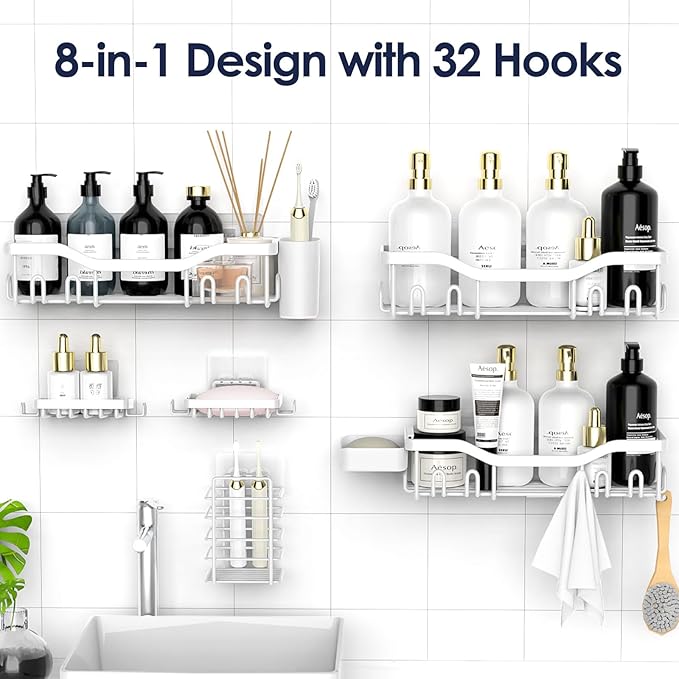 NESOMI Shower Caddy Adhesive Shower Organizer 8-Pack, Rustproof Stainless Steel - Image 4