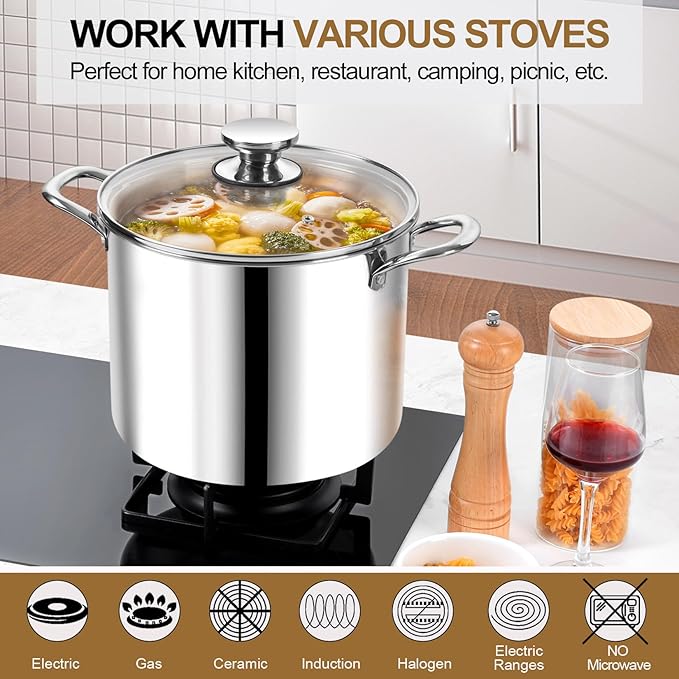 P&P CHEF 12 Quart Tri-Ply Stainless Steel Stockpot, Stock Pot - Image 5
