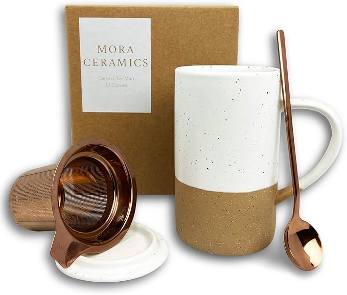 Mora 12oz Ceramic Tea Cup with Infuser, Lid by MORA