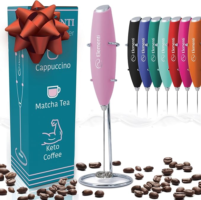 Elementi Electric Pink Milk Frother Handheld by Elementi