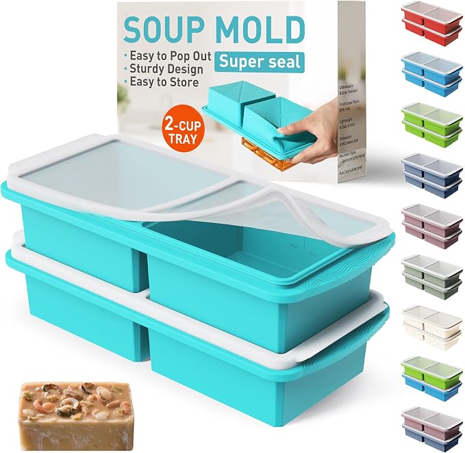 Silicone Freezer Tray with Lid Soup Freezer Container Molds with Steel by Socisen