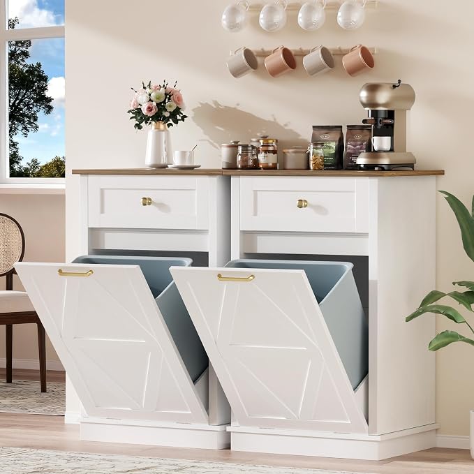 YESHOMY 10 Gallon Tilt-Out Trash Cabinet, Wooden Hidden Garbage Can Holder by SearchallYESHOMY
