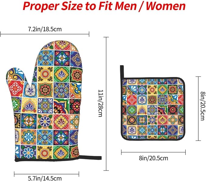 Mexican Talavera Tile Oven Mitts and Pot Holders Sets of 3, Heat Resistant - Image 8