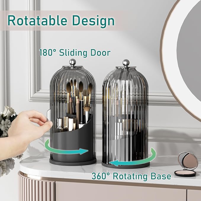 GAXmi Makeup Brush Holder with Lid Cosmetic Tools Organizer 360 Rotating - Image 3