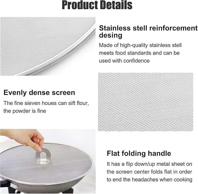 Homestia Splatter Screen for Kitchen, Stainless Steel Fine Mesh Splatter Screen - Image 2