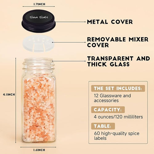 12Pcs Spice Jars with Label, 4oz Empty Square Seasoning Containers, Spice Jars - Image 2