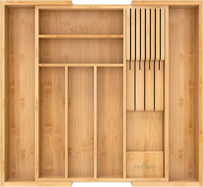 TIOPGHAD Bamboo-Silverware-Drawer-Organizer-Kitchen, Expandable Utensil Holder by TIOPGHAD