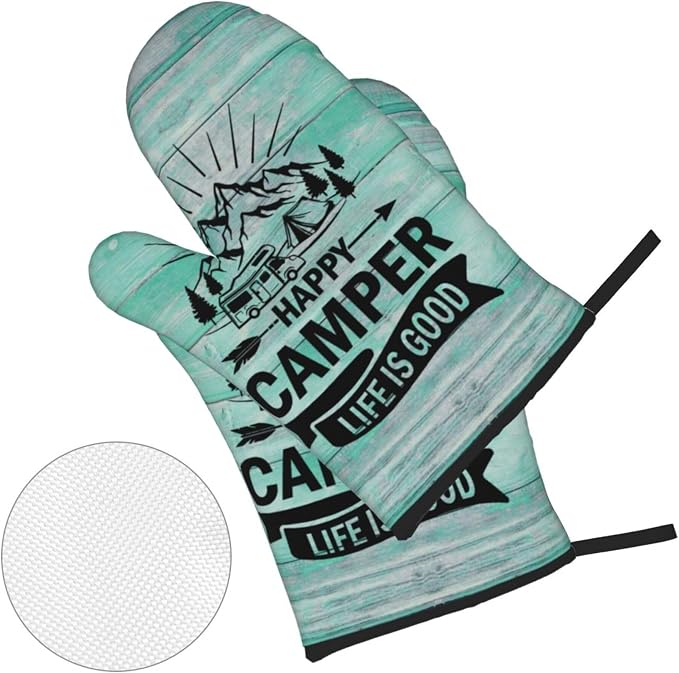 Happy Camper Oven Mitts and Pot Holders Sets of 4, Resistant Hot Pads - Image 2