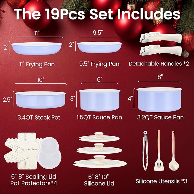 Chef Power Ceramic Nonstick Pots and Pans Set 19 Piece - Image 2