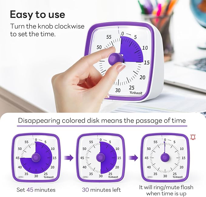 Yunbaoit Visual Timer with Night Light, 60-Minute Countdown Timer - Image 3
