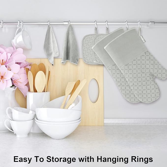KEGOUU Oven Mitts and Pot Holders 6pcs Set, Kitchen Oven Glove High Heat - Image 3
