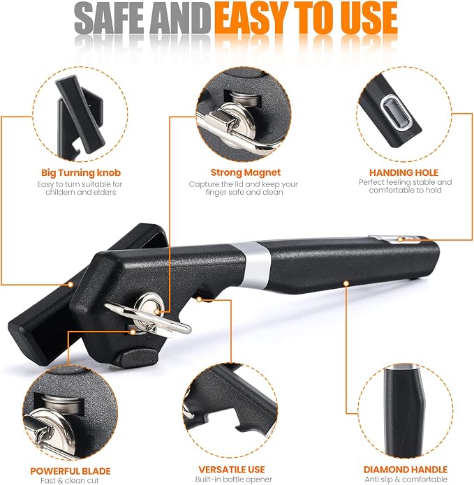 2 in 1 Safety Can Opener Manual Smooth Edge & Bottle Opener, - Image 4