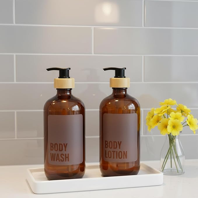 SAVVY & SORTED Amber Glass Body Lotion Dispenser - Image 8