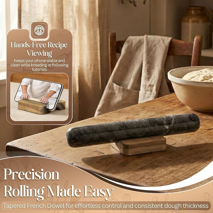 Flexzion French Rolling Pin, 12 Inch Black Marble Rolling Pins - Image 4