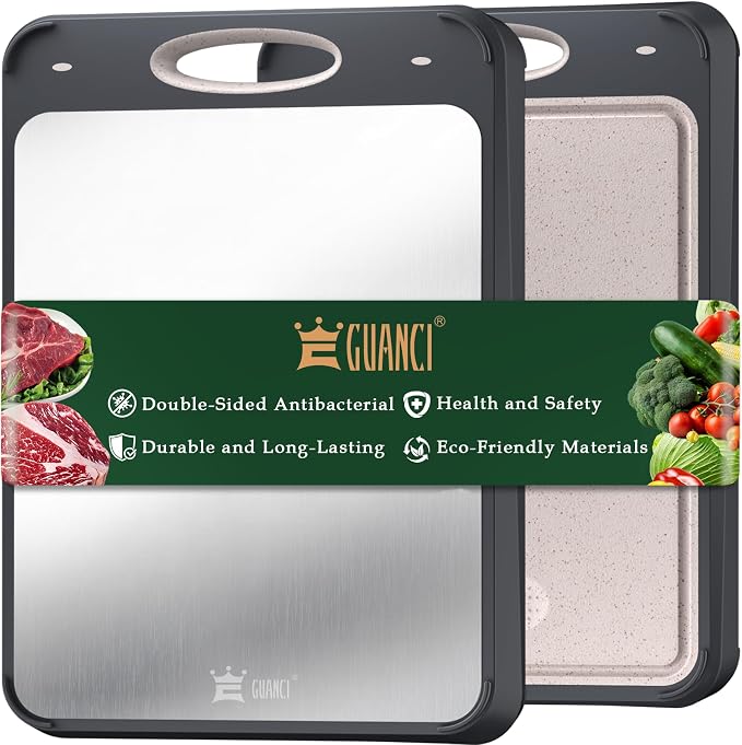 GUANCI Cutting Board for Kitchen Double Sided 304 Stainless Steel Chopping by GUANCI