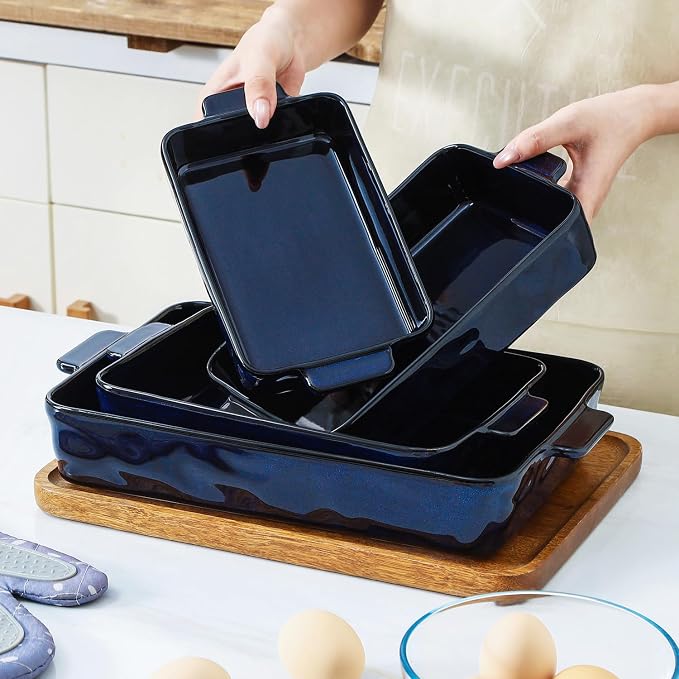 VICRAYS Ceramic Bakeware Set, Porcelain Rectangular Lasagna Pans Casserole Dish - Image 5