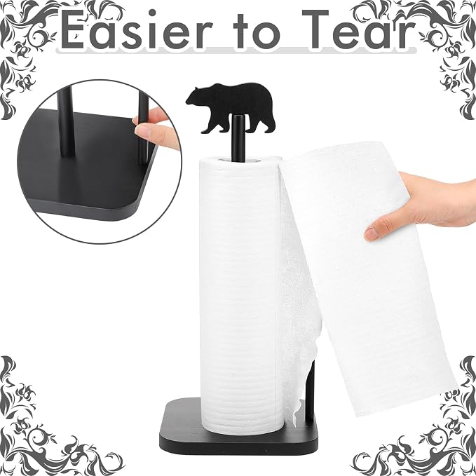 Leinuosen Cabin Bear Paper Towel Holder Farmhouse Bear Wooden Paper Towel - Image 4