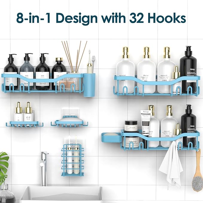 NESOMI Shower Caddy Adhesive Shower Organizer 8-Pack, Rustproof Stainless Steel - Image 4