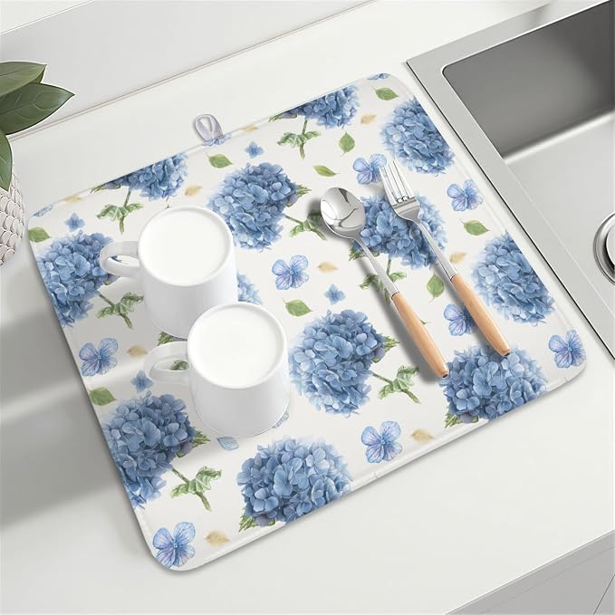 Spring Summer Hydrangea Dish Drying Mat - Image 8